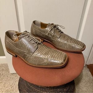 DAVID EDEN Dress Shoes LIZARD Stitched OLIVE BROWN - Sz 11 Spain EXCELLENT!